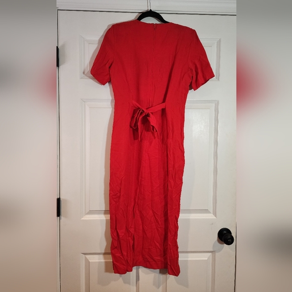 Jennifer James vintage elegant red short sleeve midi dress with tied back 10 - Picture 5 of 5